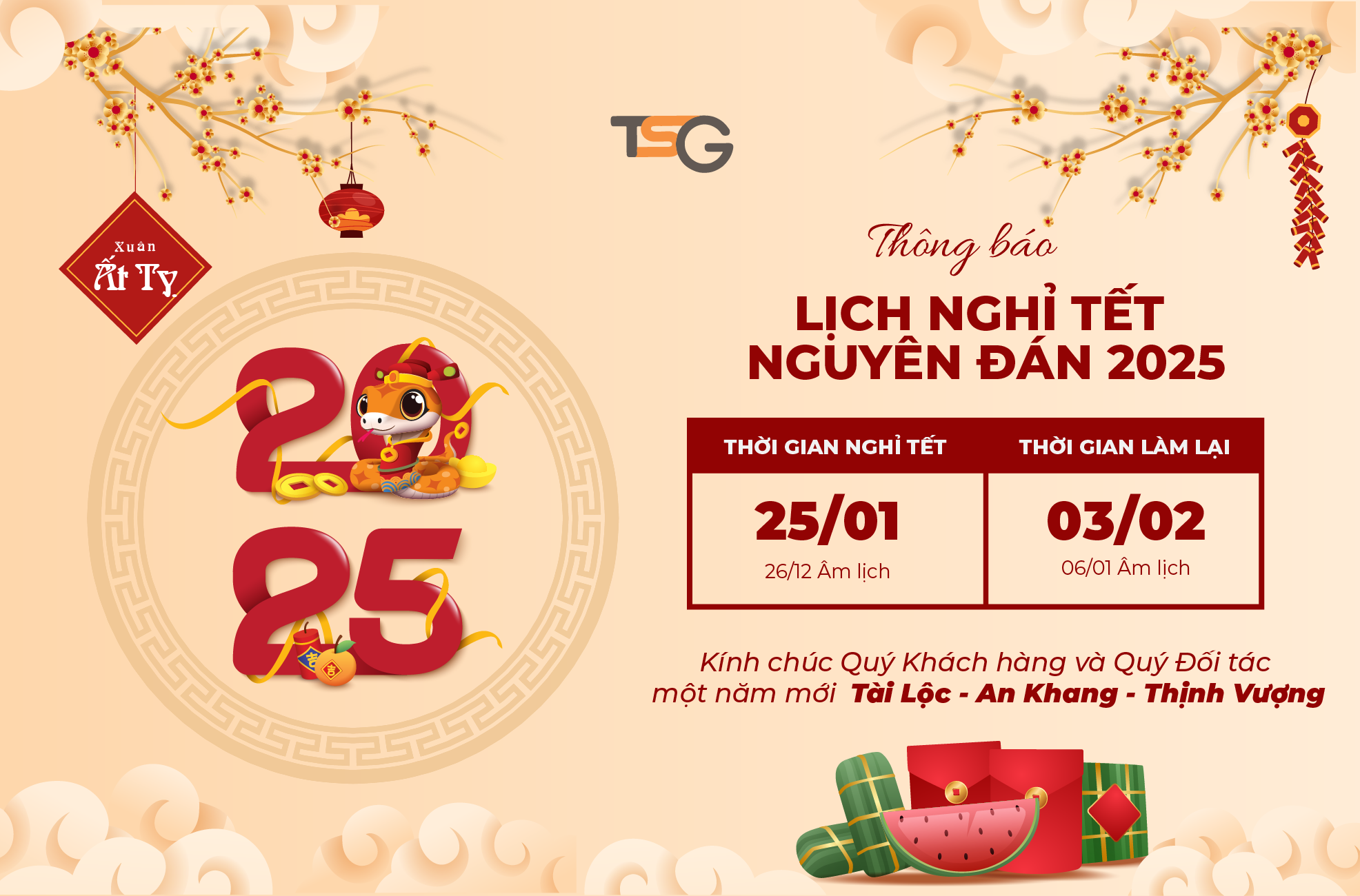 THÔNG BÁO NGHỈ TẾT NGUYÊN ĐÁN ẤT TỴ 2025